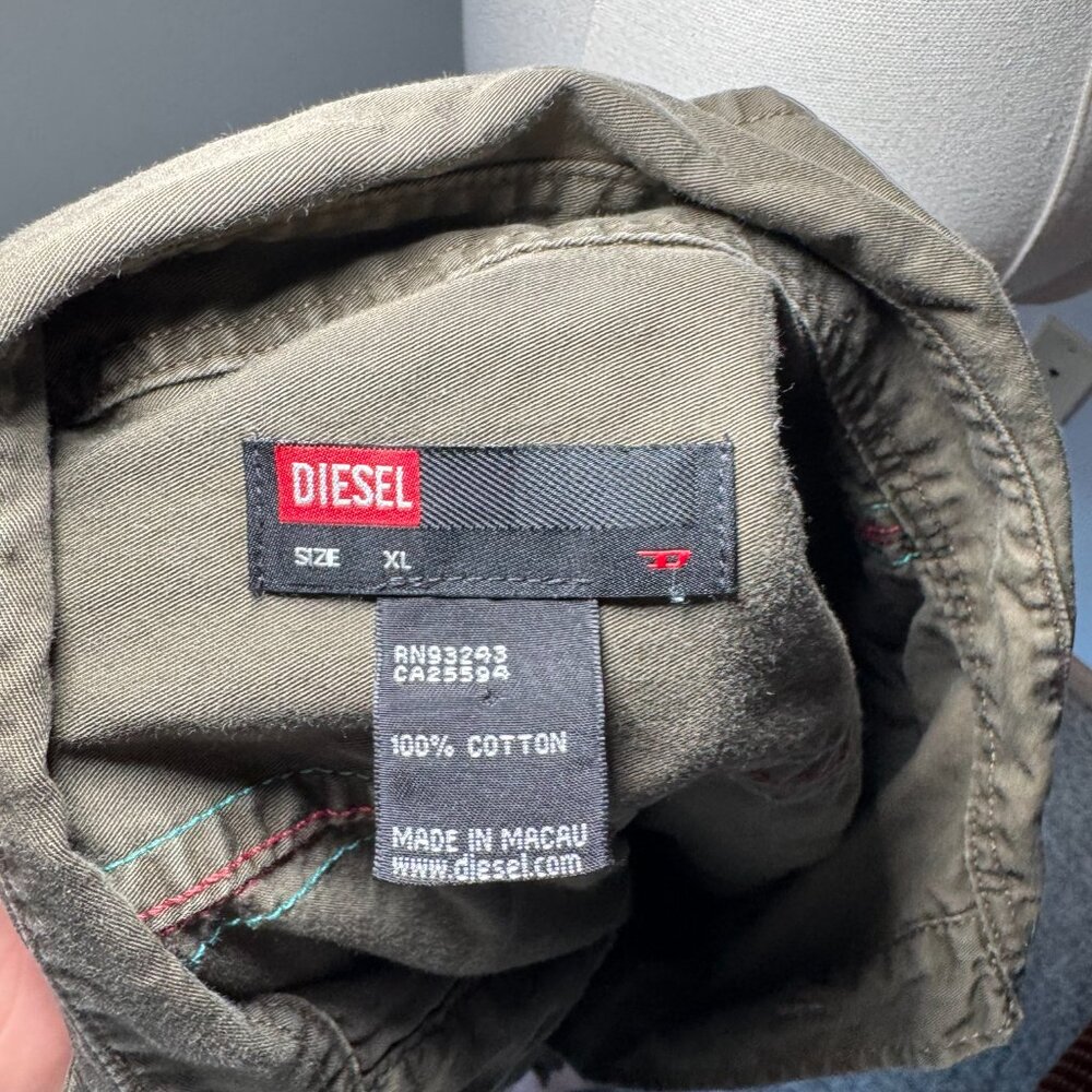 Diesel Olive Green Button-Down Shirt with Red Trim - Picture 11 of 11